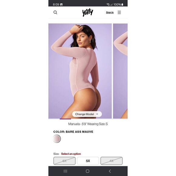 New XL Fabletics Yitty Bare A Mauve Mesh Me Smoothing Long Sleeve Thong Bodysuit - Picture 2 of 11